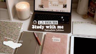 1,5 HOURS Study with me | Pomodoro Edition, background noise, no music, rainy day