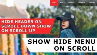 How to Hide Menu on scroll | Menu bar hide on scroll  Simple html and javascript