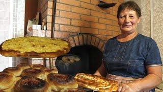 Holiday lunch from a Russian oven in the village. Village Life in RUSSIA.