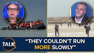 “It’s COMICAL!” Watch Moment French Police Chase Migrants Rushing To Embark Dinghy On French Beach