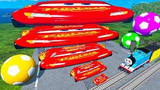 FAT CAR vs LONG CARS with Big & Small: Wide Lightning Mcqueen vs Thomas Trains - BeamNG.Drive