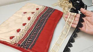 Front Panel पर Pintucks से बनाएं red and black Kurti Neck का खूबसूरत डिज़ाइन / Kurti neck design