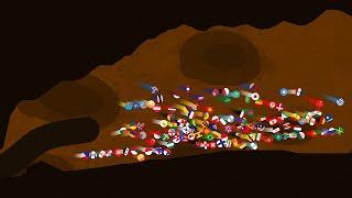 Escape from the worm in the cave. marble race in Algodoo - (116 Countries)