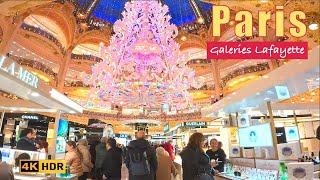 Paris, France -Christmas walk in Paris | Galeries Lafayette,  Paris Luxury Shopping - Paris 4K