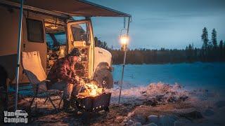 Van Camping Winter Storm Advisory Snow Biscuits and Gravy Campfire and Whiskey