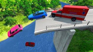 Crushing Cars From Giant Broken Bridge - Deep Water Potholes - BeamNG.Drive