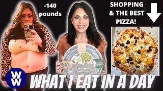 WHAT I EAT IN A DAY ON WW TO LOSE 140 POUNDS -OVER 2,000 CALORIES  -SHOPPING & FALL  PIZZA RECIPE