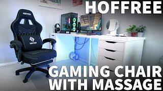 Hoffree Gaming-Stuhl mit Massage-Lendenwirbelstütze – Liegender Computer-Gaming-Stuhl mit Fußstütze