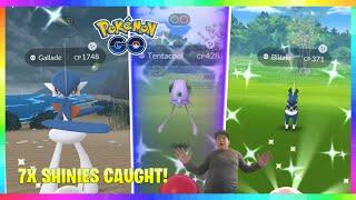 OMG 2X SHINY GALLADE CAUGHT IN POKEMON GO! 7X Shinies Caught / Mega Raid Day Event!