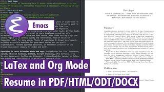 Org-mode - Create resume in LaTex, PDF, HTML, ODT and DOCX