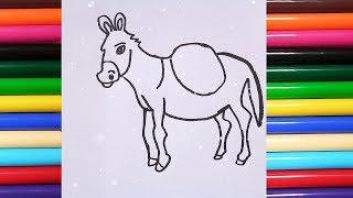 Donkey draw and coloring for kids, toddlers Kidslet's color 