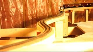 First run on superelevated curves, N scale Kootenay Division