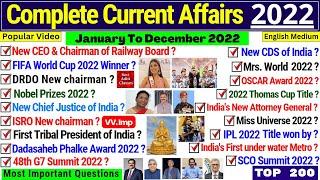 Last 12 Month Yearly Current Affairs in English | January To December 2022 Marathon | Most Important