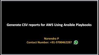 AWS Provisioning using Ansible | Generate CSV Reprots using ansible Playbooks for ec2 Instances