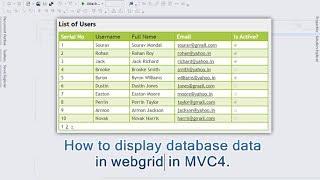 How to display database data in webgrid in mvc 4.