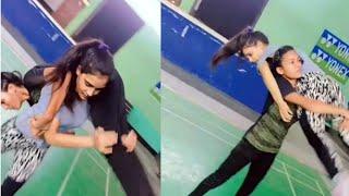 two young wushu girl over shoulder lift and carry and practice #liftandcarrychallenge  #challenge