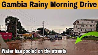 Real Rainy Morning Drive in Gambia: Fajara to Palma Rima Junction Kololi Oic Road Africa