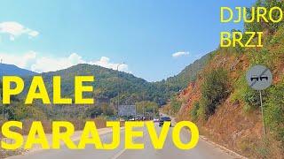 Pale - Sarajevo, main road M5, driving by car, August 2024