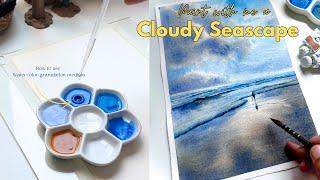 How to paint clouds and a seascape using granulation medium|A watercolor tutorial with instructions