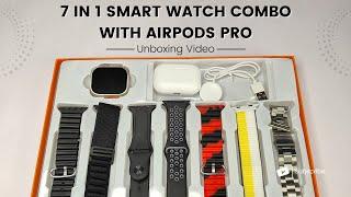 7 in 1 Smart Watch Combo With Airpods Pro Unboxing ! 49mm Ultra Watch & Awesome battery backup