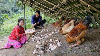 17 year old Mai makes nests for laying hens by hand - harvests eggs from village chickens to sell