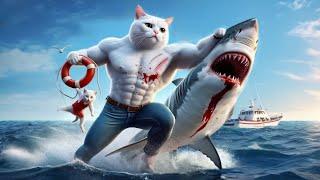 Cat Fights Shark to Save Kitten #ai #cat #catlover #story #cutecat #cute