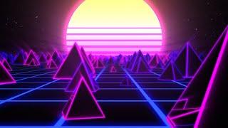 Retro Pyramids on 80s Synthwave Neon Landscape with Glowing Sun 4K UHD 60fps 1 Hour Video Loop