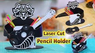 Laser Cut Pnecil Holder Template | Laser Cutting Raccoon with Guitar Pencil Holder Design 3mm