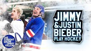 Justin Bieber Teaches Jimmy Fallon How to Play Hockey