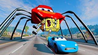 Spongebob's Epic Escape From The Lightning McQueen Eater | Reaction BeamNG Drive - Woa Doodland