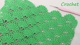 Всего 2 ряда!!! УЗОР "РАКУШКИ" простое ВЯЗАНИЕ КРЮЧКОМ для начинающих SUPER EASY Pattern Crochet