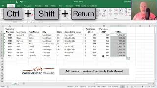 Add records to an Array Function in Excel by Chris Menard