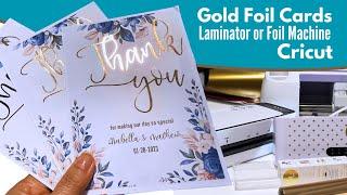 How to Make Gold Foil Cards Using Cricut and Laminator | Gold Foil on Color Wedding Invitations