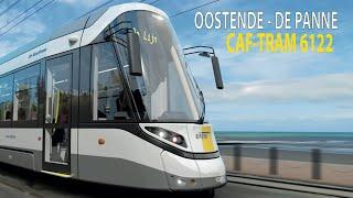 Cab Ride Coastal Tram Belgium. Ostend - De Panne with CAF tram 6122 with stop names.