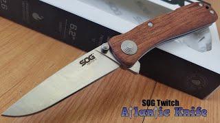 SOG TWITCH II LOCKBACK A/O SATIN FOLDING DROP PT WOOD HANDLE KNIFE TWI17BX