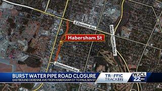 Burst Water Pipe shuts down Eastbound Derenne Ave from Habersham St to Paulsen St