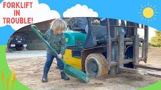 Forklift Gets Stuck And Blue Tractor Pulls It Out | Tractor Videos For Kids