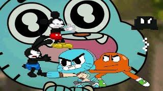 GUMBALL THE BLUE CAT & DARWIN THE GOLDFISH vs MICKEY MOUSE & OSWALD THE LUCKY RABBIT | MUGEN BATTLES