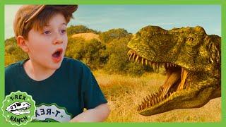 Giant T-Rex Dinosaur Hide and Escape!  T-Rex Ranch Dinosaur Videos