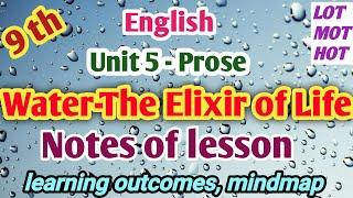 Water The Elixir of Life lessonplan notes of lesson 9th English Unit 5 Prose