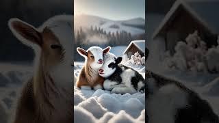 Baby Goat and Baby Calf Snuggling in the Snow | Heartwarming Winter Moment  #cute #cozyrelaxingtimes