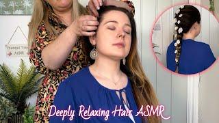 ASMR Relaxing Hair Brushing, Parting, Styling & Decorating a Braid  Hair Perfecting for Tingles