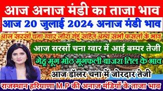 अनाज मंडी भाव| 20 जुलाई 2024 सरसों चना ग्वार डॉलर चना में जोरदार तेजी| देखें अन्य सभी फसलों के भाव,