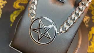 Inverted Star Pentagram Choker Stainless Steel Cuban Link Chain Necklace Goth Satanic Occult Jewelry