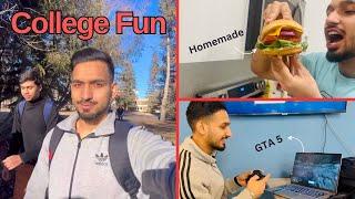 Canada College Fun Vlog | Playing GTA 5 at College  | Made Burger at Home