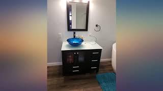 Walcut 36" Bathroom Vanity and Sink Combo Black MDF Wood Cabinet and Round Glass review