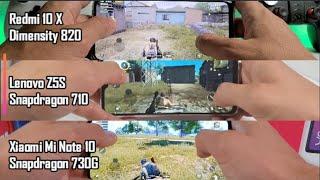 Dimensity 820 vs Snapdragon 730G vs 710 Speed test/Gaming comparison! PUBG/Redmi 10X/Mi Note 10