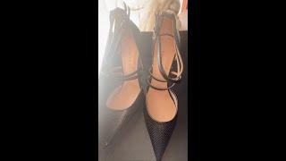 2021 BLACK CROSS STRAPS HIGH HEEL SHOES POINTY TOE STILETTO OFFICE LADY HEEL / NICEPAIRS