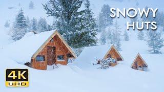 4K Snowy Huts - Heavy Snowfall on Log Cabins - Snowing Sounds - Relaxing Winter/ Christmas Ambiance