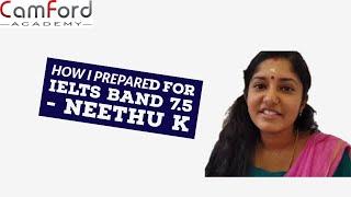 Best online  IELTS Coaching Kerala Neethu K with IELTS 7.5 Band reviews Camford IELTS Coaching